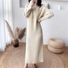 Long-sleeve Ribbed Maxi Knit Dress