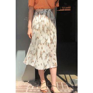 Floral Chiffon Accordion-pleat Midi Skirt
