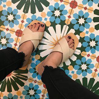 Faux Leather Cross Slide Sandals