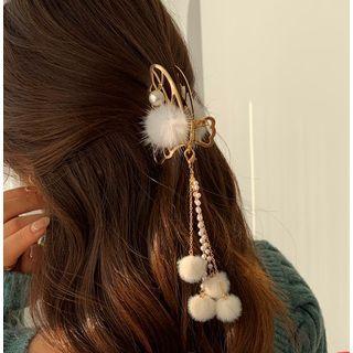 Pompom Drop Beaded Butterfly Hair Claw 1 - As Shown In Figure - One Size