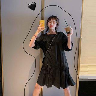 3/4-sleeve Asymmetric Crinkled Dress