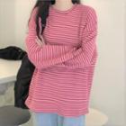 Loose-fit Long-sleeve Striped Sweatshirt As Shown In Figure - One Size