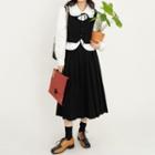 Cropped Button-up Vest / Pleated Midi A-line Skirt / Set