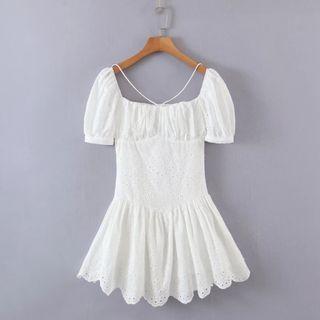 Short-sleeve Embroidered Mini Corset Dress
