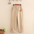 Fleece-lined Bear Embroidered Drawstring Pants