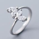 925 Sterling Silver Rhinestone Leaf Open Ring Ring - One Size