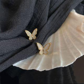 Sterling Silver Butterfly Stud Earring 1 Pair - White - One Size