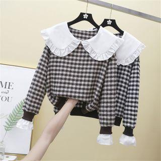 Peter Pan Collar Plaid Wool Sweatshirt