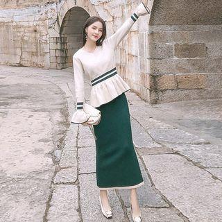 Set: Striped Panel Sweater + Mermaid Fitted Skirt