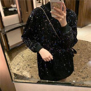 Sequined Crew-neck Sweater As Shown In Figure - One Size