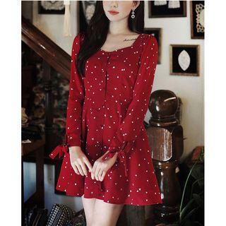 Long-sleeve Heart Print A-line Mini Dress