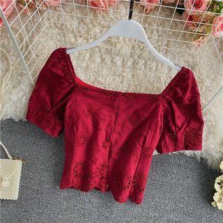 Short Sleeve Eyelet Lace Crop Blouse