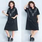 Embroidered Short-sleeve Hooded Dress