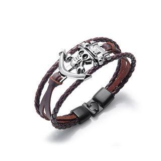 Fashion Creative Skull Multi-layer Brown Leather Bracelet Silver - One Size