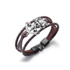 Fashion Creative Skull Multi-layer Brown Leather Bracelet Silver - One Size