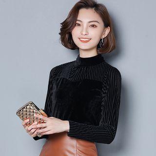 Long-sleeve Mock-neck Velvet Pullover