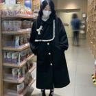 Frill Trim Button-up Long Coat Black - One Size