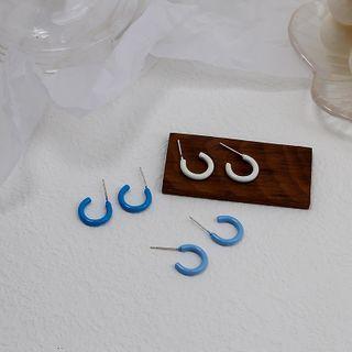 Mini Open Hoop Earring E1262 - 3 Pairs - Blue & White - One Size