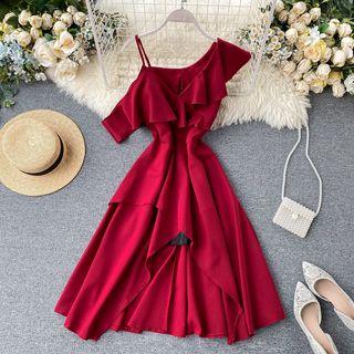 V-neck Ruffle A-line Dress