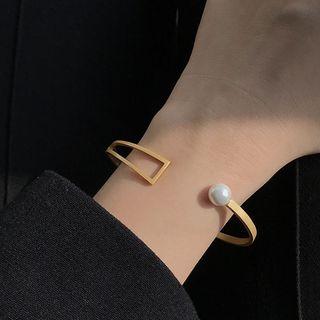 925 Sterling Silver Faux Pearl Open Bangle