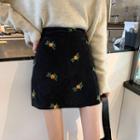 Flower-embroidered High-waist Mini Skirt