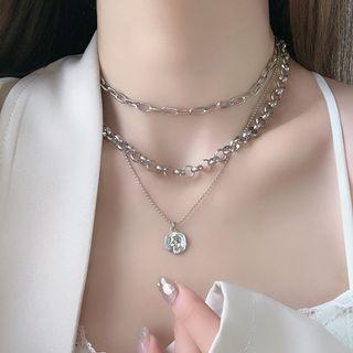 Pendant Layered Alloy Choker 1 Pc - Silver - One Size