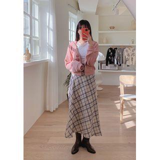 Flared Woolen Maxi Plaid Skirt