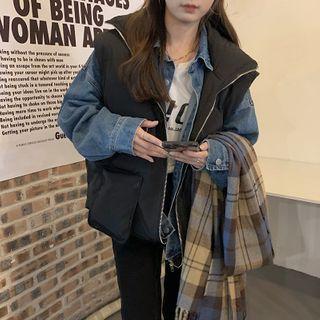 Denim Panel Zip Jacket Gray & Blue - One Size