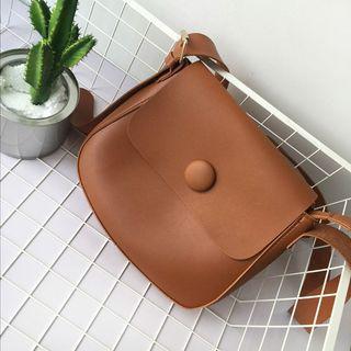 Faux Leather Snap Button Crossbody Bag