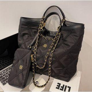 Set: Nylon Tote Bag + Pouch Black - One Size