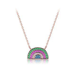 925 Sterling Silver Plated Rose Gold Rainbow Necklace With Austrian Element Crystal Rose Gold - One Size