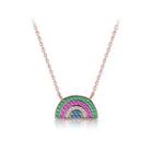 925 Sterling Silver Plated Rose Gold Rainbow Necklace With Austrian Element Crystal Rose Gold - One Size