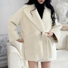 Lapel Open Front Coat With Sash White - One Size