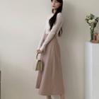 Belt-loop Pleated Long Skirt Pink - One Size