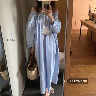 Off-shoulder Maxi Dress Blue - One Size