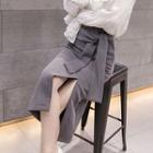 Tie-waist Slit Midi Pencil Skirt