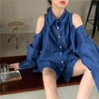Cutout Long-sleeve Loose-fit Blouse As Figure - One Size
