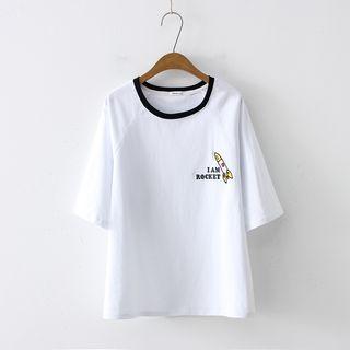 Short-sleeve Rocket Embroidered T-shirt White - One Size