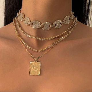 Layered Rhinestone Chain Necklace