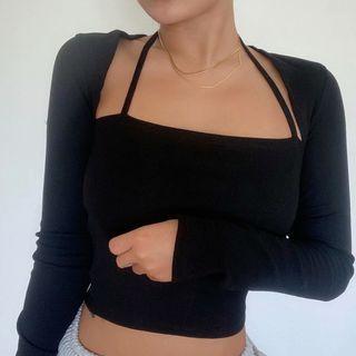 Set: Halter Crop Camisole Top + Shrug