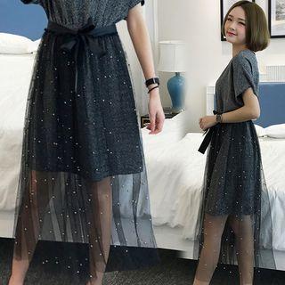 Set: Short-sleeve T-shirt Dress + Sheer Skirt