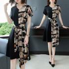 Short Sleeve Asymmetric Print A-line Dress