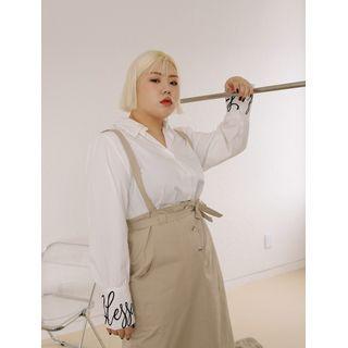Letter-embroidered Wide-cuff Shirt