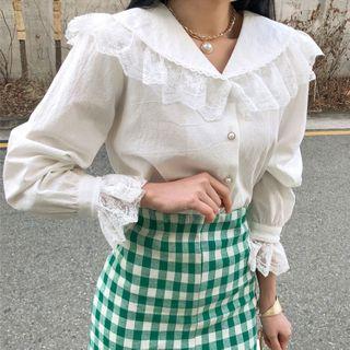 Long-sleeve Lace Ruffle Shirt