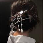 Cross Faux Pearl Safety Pin Hair Clamp Silver - One Size