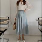 Plain Long-sleeve Blouse / Plain Midi A-line Skirt