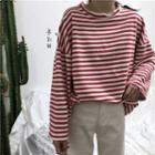 Fray-hem Striped Pullover