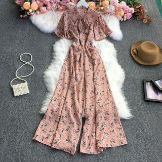 Tie-waist Floral Wide-leg Jumpsuit