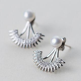 S925 Silver Freshwater Pearl Rhinestone Ear Jackets