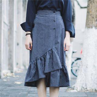 Pinstripe Frill Hem Skirt